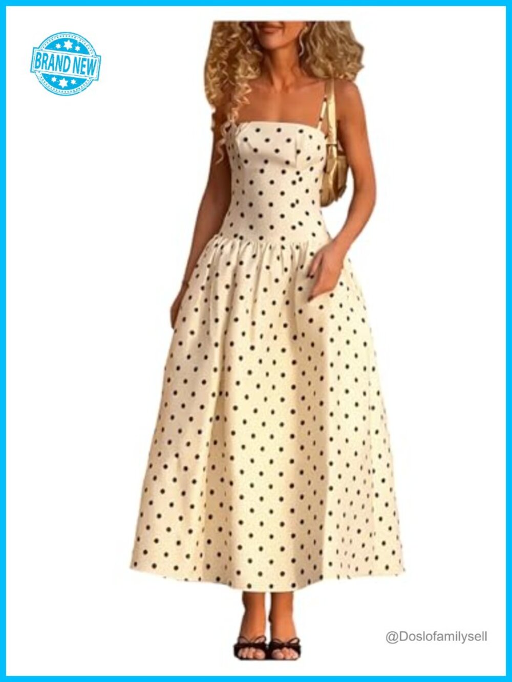 Women's Polka Dots Spaghetti Strap Flowy A-Line Long Dress with Pockets